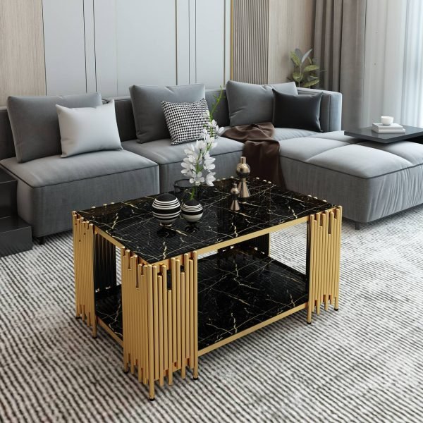 Coffee Table with Golden Metal Base Coffee Table with Golden Metal Base - Image 1