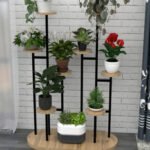 Contemporary Multi-Tier Wooden & Metal Plant Stand
