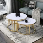 Eterna Nesting Coffee Tables – Marble Style Wood Top & Gold Finish