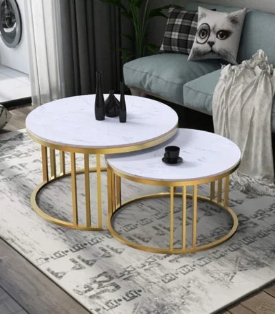 Eterna Nesting Coffee Tables – Marble Style Wood Top & Gold Finish