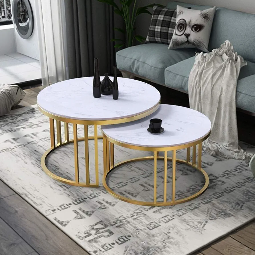 Eterna Nesting Coffee Tables – Marble Style Wood Top & Gold Finish