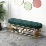 Green Velvet Gold Frame Bench
