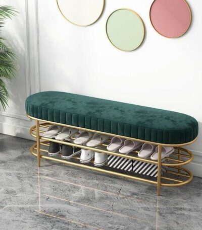 Green Velvet Gold Frame Bench