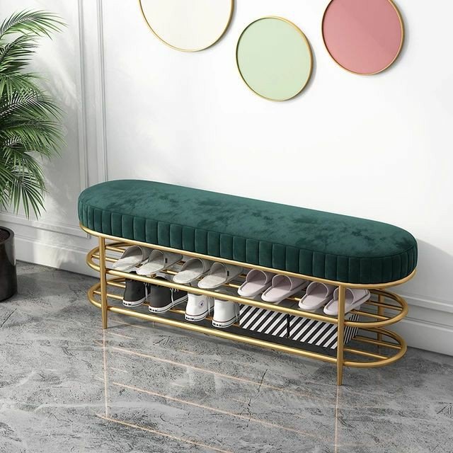 Green Velvet Gold Frame Bench