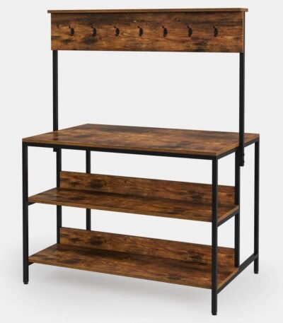 Industrial Kitchen Island with Hooks & Shelves