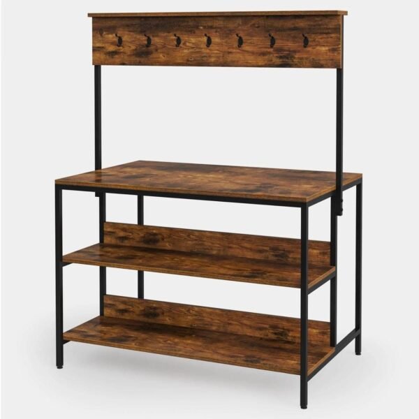 Industrial Kitchen Island with Hooks & Shelves