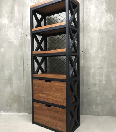 Industrial Metal & Wood Storage Rack with Drawers