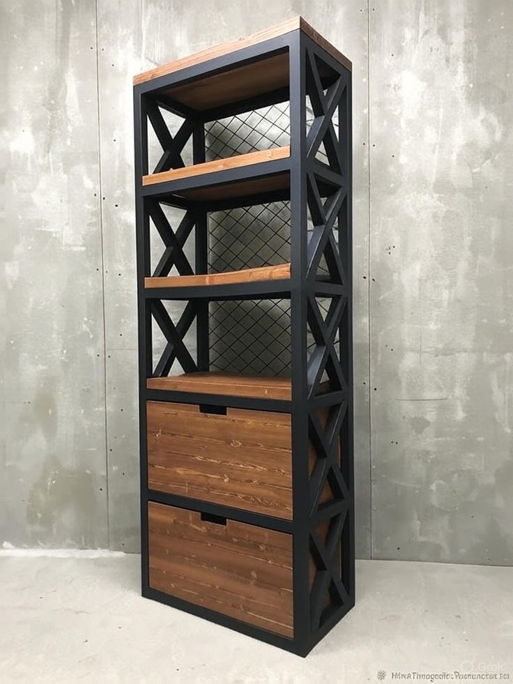 Industrial Metal & Wood Storage Rack with Drawers