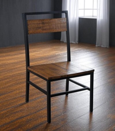 Industrial Wooden Chair with Metal Frame