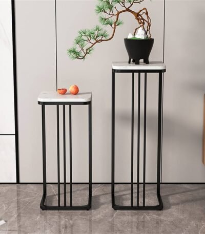 Marble-Top Plant Stand Set – 2 Pieces