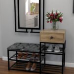 Modern Entryway Shoe Rack with Cushioned Bench & Drawer