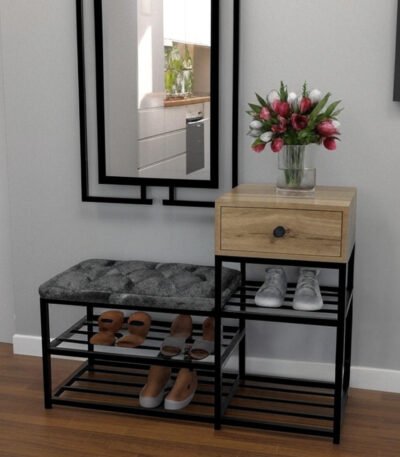 Modern Entryway Shoe Rack with Cushioned Bench & Drawer