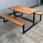Modern Metal Frame Picnic Table with Wooden Seats