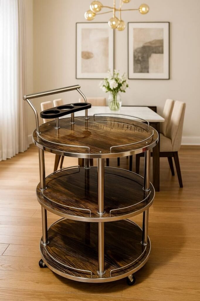 Round Wooden Tea Trolley