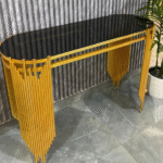 Luxe Modern Console Table – Black Top with Golden Base