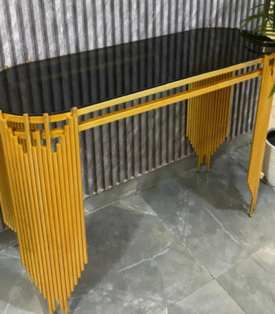 Luxe Modern Console Table – Black Top with Golden Base