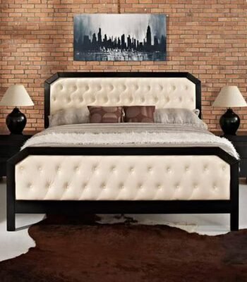 Tufted Metal Bed with Side Tables