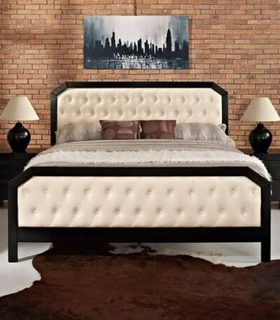 Tufted Metal Bed with Side Tables