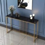 Wooden Console Table with Marble Pattern Top & Golden Frame