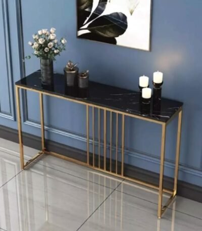 Wooden Console Table with Marble Pattern Top & Golden Frame